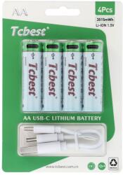Tcbest tölthető elem R6 (AA) 950 mAh Type C csatlakozóval + USB A - 4 x Type C kábel, 4 darab