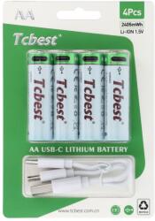 Tcbest újratölthető elem R6 (AA) 650 mAh Type C csatlakozóval + USB A - 4 x Type C kábel 4 db