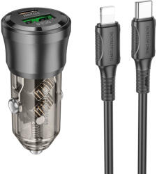 BOROFONE Autós töltő BZ25 Journey - USB + Type C - PD 38W 3A Type C-ről Lightning-re kábellel fekete