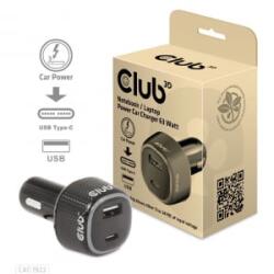 Club 3D 1xUSB-A, 1xUSB-C autós töltő 63W fekete (CAC-1922)