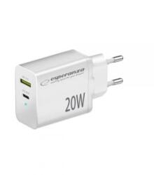 Esperanza USB-C, USB-A hálózati töltő 20W fehér (EZC105W)
