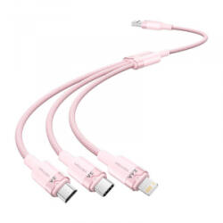 Vention USB 2.0 A - USB-C + Lightning + Micro USB kábel 1.5m rózsaszín (CTPPG)
