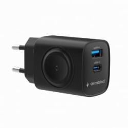 Gembird 2az1-ben USB-C, USB-A hálózati adapter, vezeték nélküli Apple Watch töltővel fekete (TA-UC-PDQCW20-01-BK)