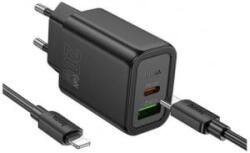 hoco. N61 USB-A, USB Type-C hálózati töltő adapter 20W fekete + USB-C - Lightning kábel