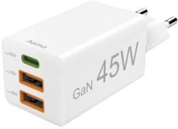 Hama hálózati töltő mini GaN 45W PD/QC 1x USB-C, 2x USB-A fehér (201995)