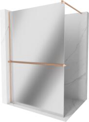 Mexen Kioto+, Walk-In zuhanyparaván polccal és akasztóval 120 x 200 cm, 8 mm tükörmintás üveg, réz matt profil, 800-120-121-65-50 (800-120-121-65-50)