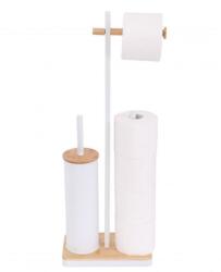 Erga Yami, WC-papír tartó WC kefével és papíradagolóval, fehér-barna, ERG-YKA-P. YAMI-WHT (ERG-YKA-P.YAMI-WHT)
