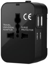 MG Travel Adapter utazó töltő EU / US / AUS / UK 2x USB 24W, fekete