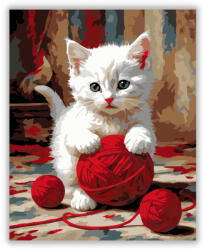  Fehér Kiscica Piros Fonallal - számfestő készlet