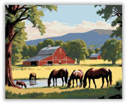  Legelő Lovak és Vörös Pajta - számfestő készlet