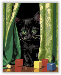  Játékos Fekete Kiscica Függöny Mögött - számfestő készlet