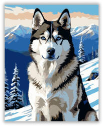  Szibériai Husky a Hegytetőn - számfestő készlet