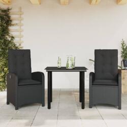 vidaXL Set mobilier de grădină cu perne, 3 piese, negru, poliratan (3212320)