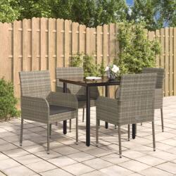 vidaXL Set mobilier grădină cu perne, 5 piese, negru și gri, poliratan (3185162) - comfy