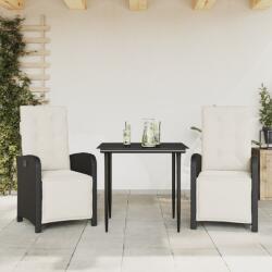 vidaXL Set bistro cu perne, 3 piese, negru, poliratan (3212514)