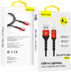 Blavec Raptor fonott Lightning USB 1, 5A kábel - 2 méter (CRA-UL15BR20) fekete-piros