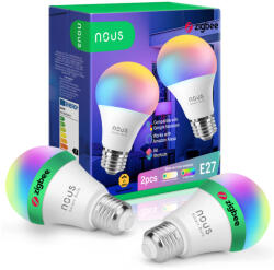 NOUS P3Z okos Tuya Zigbee RGB izzó (E27 foglalat) 2 db-os csomag (NOU-LAM-P3Z-E27-RGB-TUYA-ZBx2)