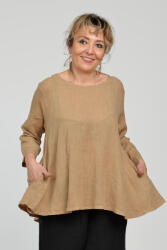 SHOPIKA Bluza evazata cu clin la spate din in, camel Talie unica