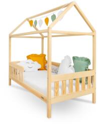 New Baby Pat de copii în formă de căsuță cu balustradă și suport de saltea New Baby CASTELLO 160x80 cm, natural