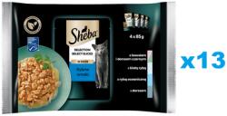 Sheba Selection Select Slices Fish Flavours 52x85g teljes értékű nedves macskaeledel szószos darabokban lazaccal és fekete tőkehallal, fehér hal, óceáni hal, tőkehal