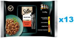 Sheba Selection Juicy Flavours tasak 52x85 g nedves teljes értékű eledel felnőtt macskáknak csirke- és marhahússal, csirke-, bárány-, kacsa- és pulykadarabokkal, mártásban