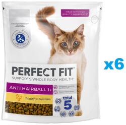 Perfect Fit Antihairball 1+ 6x750 g csirkében gazdag száraz teljes értékű eledel felnőtt macskák számára
