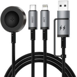 WIWU Wi-C050 Legend series 5in1 USB-A/USB-C-USB-C/Lightning/Wireless gyorstöltő kábel, 100W, 1m, fekete (Wi-C050)