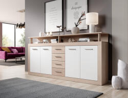  Komód 4 ajtóval és 4 fiókkal Sonoma tölgy / fehér színkombinációban - XXL LUNA (wipPULUKO44SOBB0C3030)