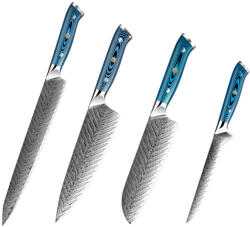 Hikari Set 4 cuțite Premium 73-Straturi Oțel Damasc & Mâner Albastru