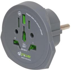 Q2 power Q2POWER 1.100100-TH utazóadapter, World to Europe, bemeneti feszültség: 100-250 V, 16 A, teljesítmény: 100V-1600W/250V-4000W (1.100100-TH)