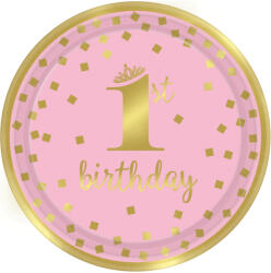 Amscan Rózsaszín tányérok - 1st. bday