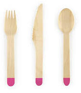 PartyDeco Rózsaszín fa evőeszköz