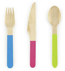 PartyDeco Színes fa evőeszköz szett