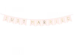 PartyDeco Világos rózsaszín Just married feliratú banner
