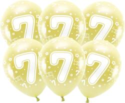 PartyDeco Arany metálos latex lufi eco szám 7 33 cm 6 db