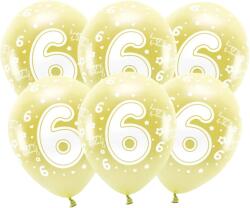 PartyDeco Eco metálos arany latex lufi 6-os szám 33 cm 6 db