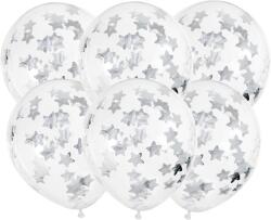 PartyDeco Áttetsző ezüst csillagos latex léggömbök 6 db