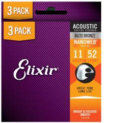 ELIXIR - 80/20 Bronze NanoWeb 11-52 (16538) Custom Light akusztikus húrkészlet 3 db