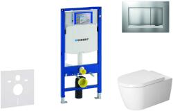 Geberit Duofix - Fali WC modul nyomógombbal Sigma30, matt króm/króm + Duravit ME by Starck - WC és ülőke, perem nélküli, SoftClose 111.300. 00.5 NM7 (111.300.00.5 NM7)