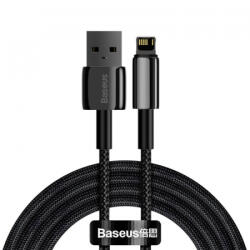 Baseus Tungsten Gold USB-A to Lightning adatkábel, töltőkábel, fekete (20W, fonott 2m, CALWJ-A01)