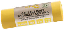 DONAU ECO Szemeteszsák, 60 literes, műanyag hulladék elkülönítésére, 10 db, sárga