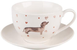 Clayre & Eef Porceláncsésze+alj 200ml, 12x9x6cm / 14x2cm, Dachshund Love