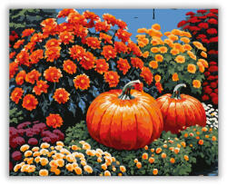  Őszi kert virágokkal és tökökkel - számfestő készlet