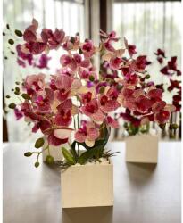 Manóvilág Orchidea Bokor Fadobozban / Rózsaszín Cirmos / 8 Szálas, 60-65cm (élethű, Gumi, Gondozásmentes)