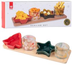 Gyertyatartó Üveg 5Db Készlet 330X60X125Mm Adv. Bambusz Tálcán, Színes, Lábon