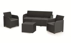 Keter Set mobilier de gradina, material polipropilena, Keter, colectia Rosalie, utilizare pentru exterior, cu masuta cu spatiu de depozitare, 1 canapea 3 locuri, 2 fotolii, culoare maro, 5 locuri (254096)