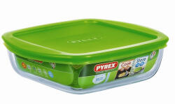 Pyrex 203133 Cook & Store szögletes sütőtál, műanyag fedővel 20×17 cm 1 L