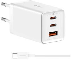 Baseus hálózati töltő USB+2 Type-C aljzat (65W, PD gyorstöltő + Type-C kábel) FEHÉR