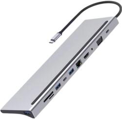 USB-C HUB 11v1 (USB-C PD, HDMI 4K, VGA, LAN RJ45, 3x USB 3.0, SD, microSD, hang) (PXU-035)