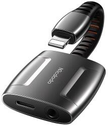 Mcdodo Lightning to Lightning + AUX 3, 5 mm-es mini jack adapter, Mcdodo CA-6340 (fekete)